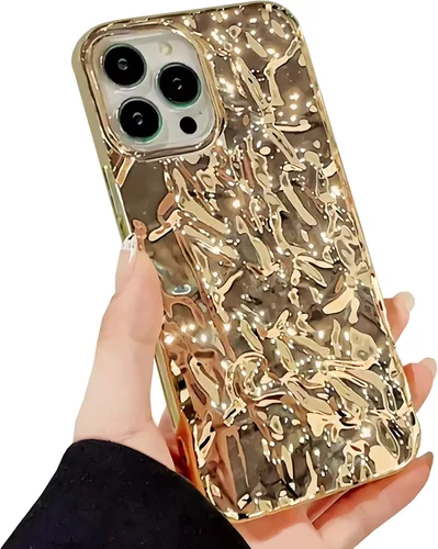 Miniatura 11 de Funda compatible con iPhone 14 Pro, Diseño Lindo de Lujo con Papel de Estaño Plisado, Fundas de Teléfono de Moda para Mujeres, Electrochapado