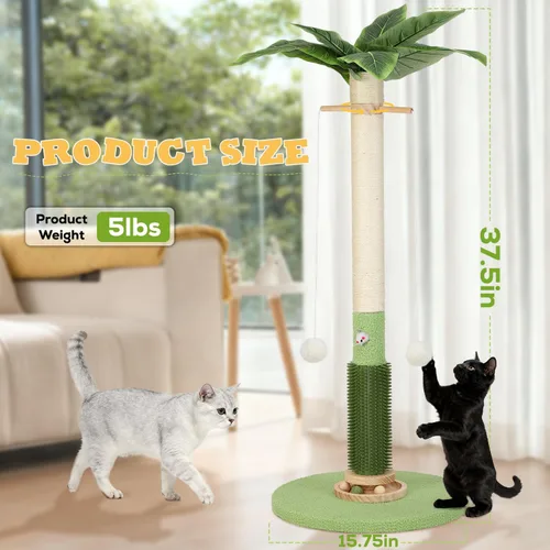 Miniatura 2 de Poste rascador para gatos, 37.5 pulgadas de alto, palmera natural de sisal para interiores, rascador vertical estable para gatos con juguete