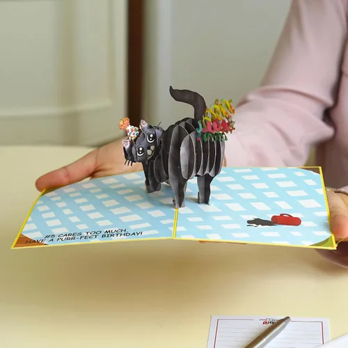 Miniatura 5 de Dirty Pop Cards, Tarjeta emergente de cumpleaños perfecta para gatitos, tarjeta de cumpleaños 3D con diseño gracioso de gato arrojándose confeti