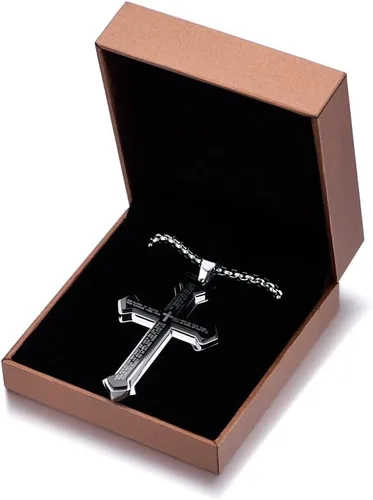Miniatura 6 de Rehoboth Collar con colgante de cruz de oración del señor de acero inoxidable para hombre y mujer, colgante grande y cadena fuerte, 24 pulgadas