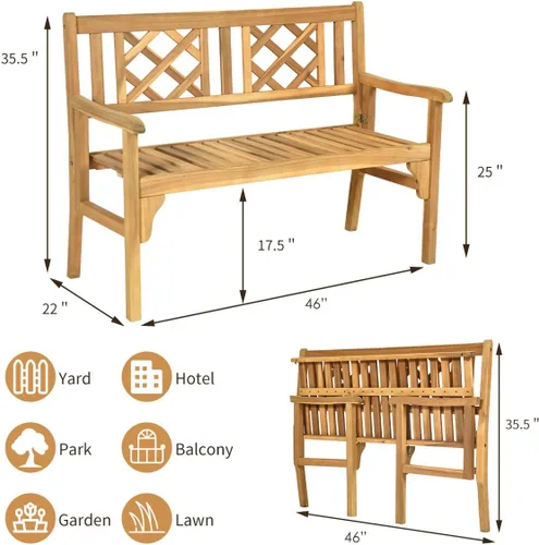Miniatura 3 de S AFSTAR Banco de jardín plegable para patio, banco para exteriores de 4 pies con asiento de listones y reposabrazos cómodo, banco de patio