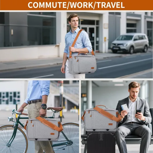 Miniatura 2 de ESTARER Bolsa de mensajero para laptop de 13 a 14 pulgadas, resistente al agua, bolsa de hombro de lona para universidad de negocios, gris