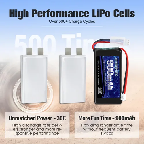 Miniatura 4 de Batería SCX24 7.4V Lipos 2S 30C (60C) Batería de litio recargable de 900 mAh con enchufe PH2.0 compatible con la mayoría de camiones RC a escala
