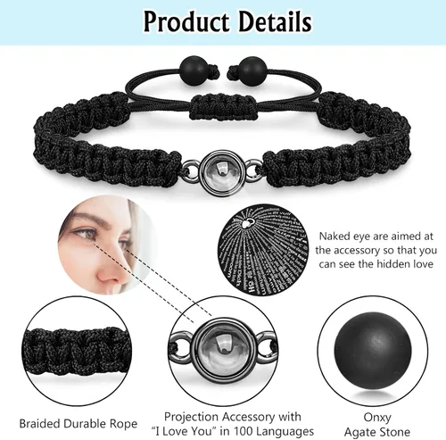 Miniatura 3 de UNGENT THEM Pulseras con texto en 100 idiomas, regalos para parejas para novio, novia, mi amor, alma gemela, aniversario, día de San Valentín