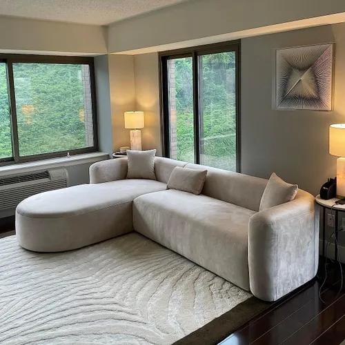 Miniatura 9 de Acanva Sofá de terciopelo moderno de lujo con respaldo curvado ajustado, estilo minimalista, sofá cómodo para sala de estar, apartamento, seccional
