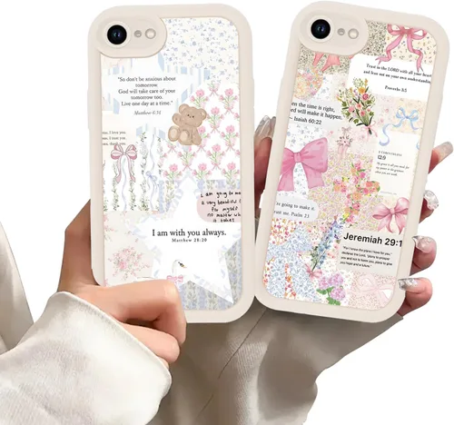 Miniatura 52 de Paquete de 2 fundas protectoras para iPhone 13 de 6.1 pulgadas con versículo bíblico de Jesús y cruz cristiana floral, para mujeres y niñas, funda