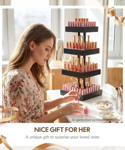 Miniatura 9 de Homde Organizador de esmalte de uñas para 86-123 botellas, soporte giratorio de 360 grados para esmalte de uñas, estante de almacenamiento para Negro