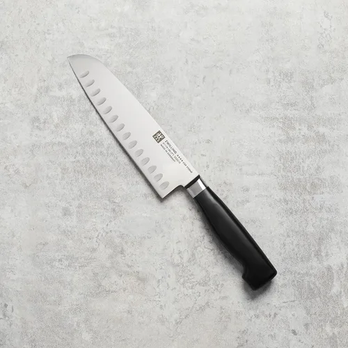 Miniatura 5 de ZWILLING Four Star - Cuchillo Santoku de borde hueco de 7 pulgadas, color negro y acero inoxidable