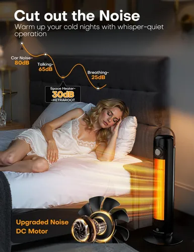 Miniatura 7 de Calentador de espacio de 24 pulgadas con 4 modos de calor, oscilación de 70°, protección contra sobrecalentamiento y vuelco, calentadores eléctricos