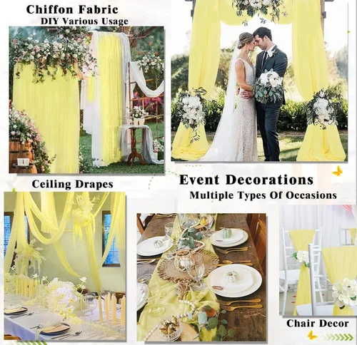 Miniatura 5 de DUOBAO 2 paneles de gasa amarilla para arco de boda, cortinas de gasa de 20 pies de gasa para banquetes de boda, cortinas de gasa transparente
