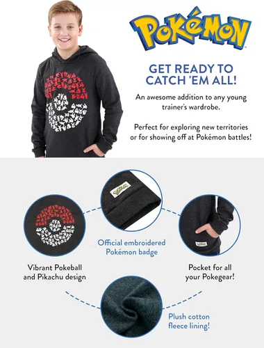 Miniatura 5 de Sudadera Pokémon con capucha para niños con diseño de pokeball Sudaderas con capucha Pikachu Kids