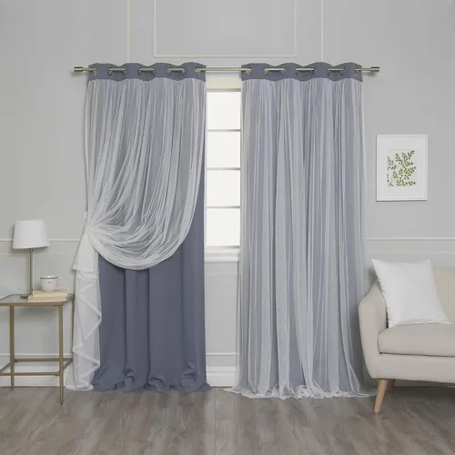 Miniatura 52 de Best Home Fashion Juego de 2 paneles de ventana de tul de encaje con aislamiento térmico y ojales de níquel de acero inoxidable para dormitorio