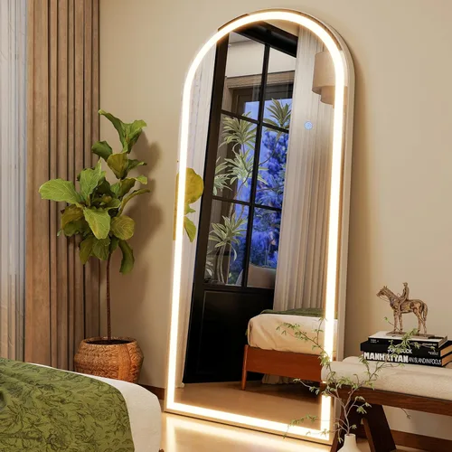 Miniatura 8 de GLSLAND Espejo LED arqueado de longitud completa, espejos de pie de cuerpo completo de 65 x 26 pulgadas con luz para dormitorio/guardarropa