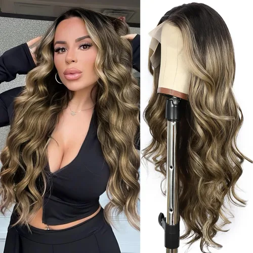 Miniatura 36 de SAPPHIREWIGS Peluca rubia con encaje frontal, pelucas largas y onduladas para mujer, pelucas de color rubio ceniza, resistentes al calor, para Mix