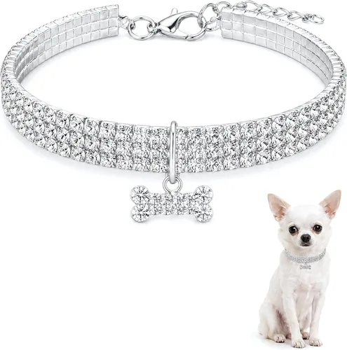 Miniatura 13 de Collar para mascotas con diamantes de imitación, collar de 3 filas de diamantes de cristal brillantes para perro, collar de boda con diamantes
