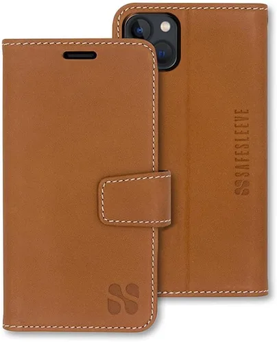 Miniatura 45 de SafeSleeve Funda de piel tipo cartera desmontable para iPhone 14 con bloqueador EMF para teléfono celular con 3 tarjeteros y soporte ajustable