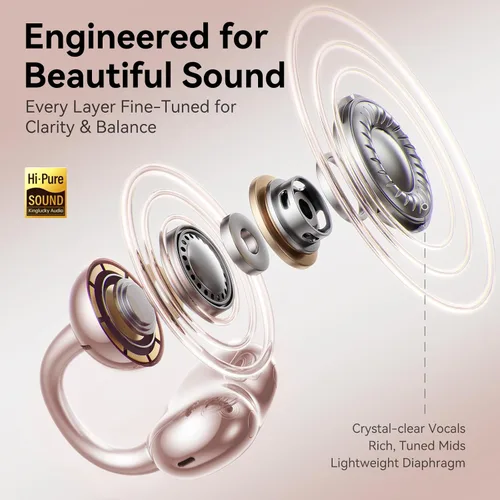 Miniatura 5 de Kinglucky Auriculares de oído abierto ClipFree con aretes de mariposa, auriculares ultracómodos y de ajuste seguro tipo clip, 50 horas de Oro rosa