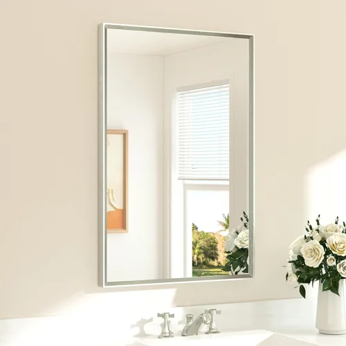 Miniatura 53 de TETOTE Espejo de Baño Dorado de 16" x 20" Latón Dorado Cepillado Rectangular con Marco Biselado Espejo de Tocador de Baño para Sobre el Lavabo