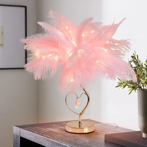 Miniatura 15 de ZYLEIESENBAO - Lámpara de pluma blanca con textura de piel de mesa H16'' Moderna lámpara de escritorio de princesa con trípode, luz esponjosa