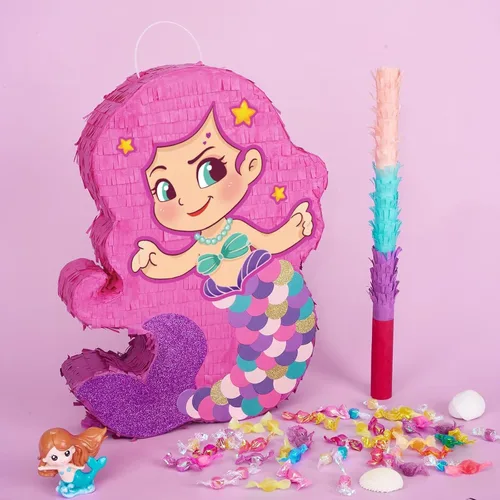 Miniatura 2 de WERNNSAI - Piñata de sirena con bate y venda para los ojos, juegos de fiesta de cumpleaños para niñas, aniversario, celebración, actividades