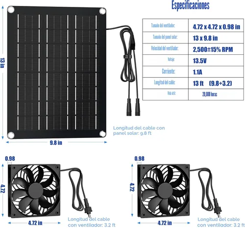 Miniatura 8 de MARBERO Kit de ventilador solar de 4.7 pulgadas, panel solar de 15 W con 2 ventiladores impermeables, ventilador de aire de entrada o escape