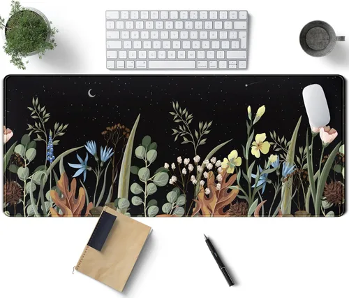 Miniatura 12 de Alfombrilla de escritorio verde para videojuegos, alfombrilla de mouse de escritorio, morado, azul, rosa, floral, grande, XL, grande, para teclado