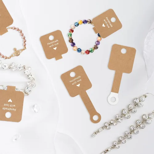 Miniatura 7 de joycraft 100 tarjetas autoadhesivas para pulseras, papel kraft hecho a mano con tarjetas en blanco de amor, embalaje de joyería para vender