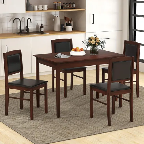 Miniatura 2 de NAFORT Juego de mesa de comedor de 5 piezas para 4, juego de 4 sillas de mesa de cocina de madera maciza, juego de comedor moderno de mediados