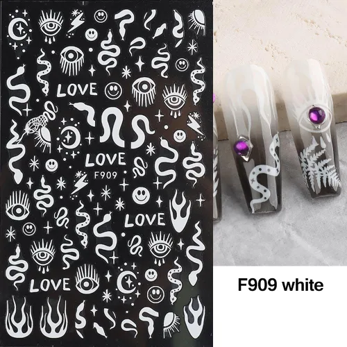 Miniatura 5 de 10 hojas de calcomanías de uñas góticas 3D, calcomanías autoadhesivas holográficas, estrellas, luna, serpiente, decoración para mujeres, consejos