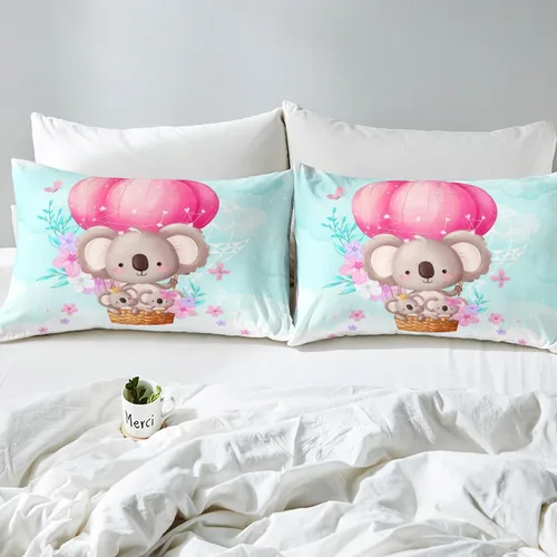 Miniatura 4 de Manfei Koala - Juego de sábanas tamaño individual, juego de ropa de cama con globo aerostático rosa para decoración de habitación de niños y niñas