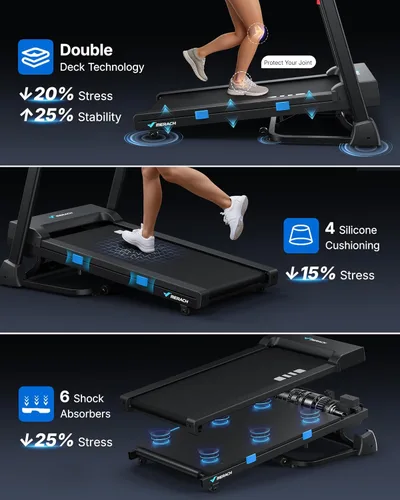 Miniatura 8 de MERACH Treadmills for Home with Incline 0%-15%, 300 LBS Capacity Double Deck Foldable Treadmill with Incline, 0.5-7.5MPH Quiet 2.5HP Brushless