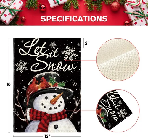 Miniatura 5 de AVOIN colorlife Deje que nieve muñeco de nieve copo de nieve bandera de Navidad de jardín 12x18 pulgadas de doble cara, bandera decorativa de granja