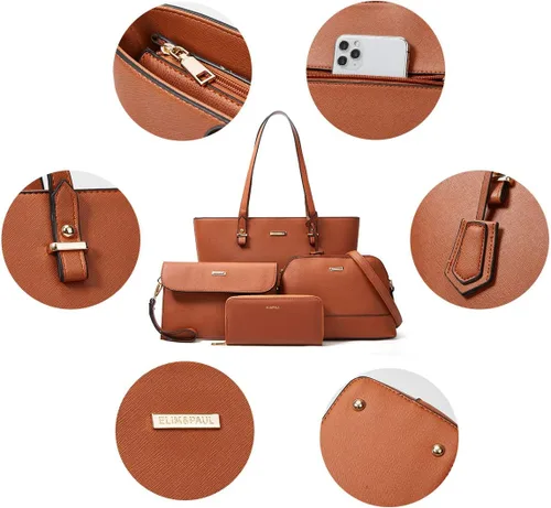 Miniatura 208 de Juego de 4 bolsas modernos para mujer de cuero sintético: bolso tote, bolso de hombro, bolso de mano y cartera.