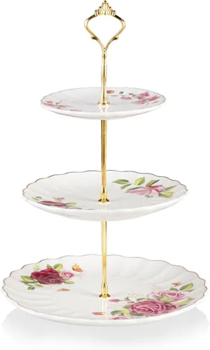Miniatura 9 de Sweejar Soporte de cerámica para tartas de 3 niveles, soporte para postres, soporte para cupcakes, bandeja para servir pasteles de fiesta de té