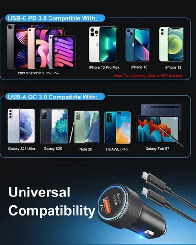 Miniatura 7 de Cargador de coche para iPhone 16 de carga rápida, paquete de 2 unidades de 38 W PD/QC3.0 Adaptador de cargador de teléfono de coche, cargador USB