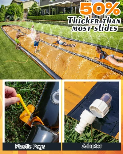Miniatura 4 de Tobogán acuático de 22 pies para niños y adultos, tobogán acuático extra largo para niños de 5 a 8 a 12 años con piscina y 2 tablas inflables