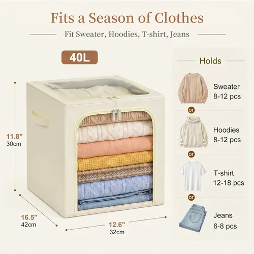Miniatura 3 de GoMaihe Clothes Storage Bins with Metal Frame, 40L Sweater Storage Boxes for Above Shelf Closet, 4 Pack Stackable Clothing Storage Organizer with