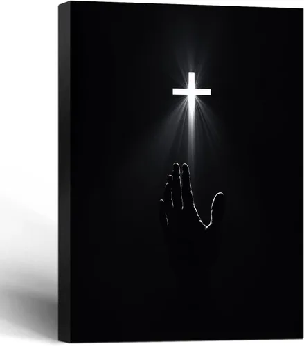 Arte de pared cristiano enmarcado, póster de fe de redención, cruz y manos, impresión en lienzo en blanco y negro, pintura religiosa, imagen de