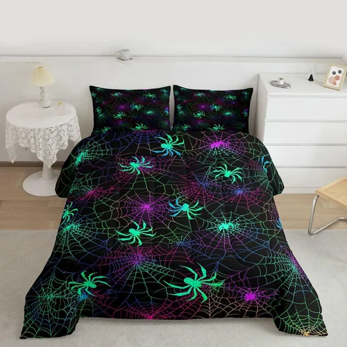 Miniatura 34 de Juego de edredón de calabaza para niños, con estampado de calabaza, estilo Halloween, juego de ropa de cama para niños, juego de ropa de cama