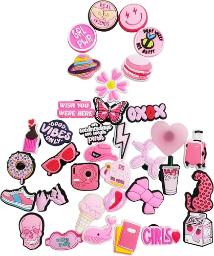 Miniatura 5 de IOKUKI 35 dijes rosados para zapatos para niñas y mujeres, decoración estética de zapatos para sandalias de zuecos, regalos de fiesta rosa