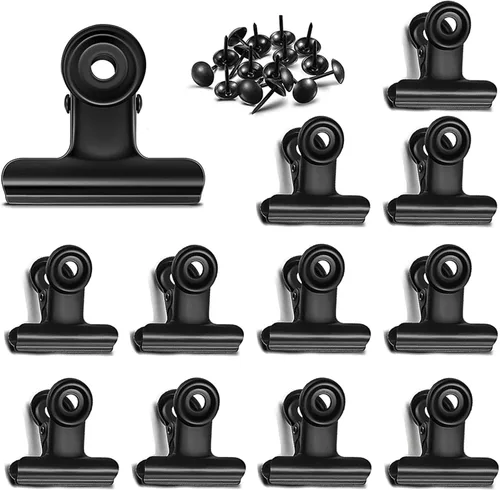 Miniatura 10 de YUCHIYA Paquete de 10 Clips Bulldog con Chinchetas para Tablero de Corcho, Clips de Metal para Manualidades, Clips Aglutinadores de Metal para Cobre