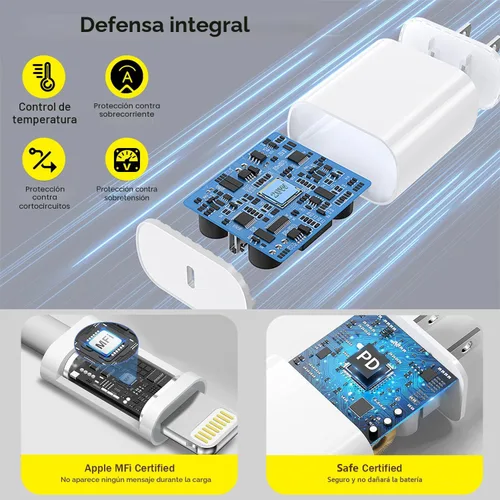 Miniatura 5 de Cargador rápido para iPhone, cable de carga de teléfono, paquete de 3 cargadores de iPhone de carga rápida de 6 pies, adaptador de carga USB C de 6