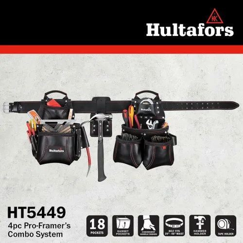Miniatura 4 de Hultafors Work Gear HT5449 - Sistema combinado de cuero de alta calidad de 4 piezas, cinturón de herramientas, bolsillos frontales de doble