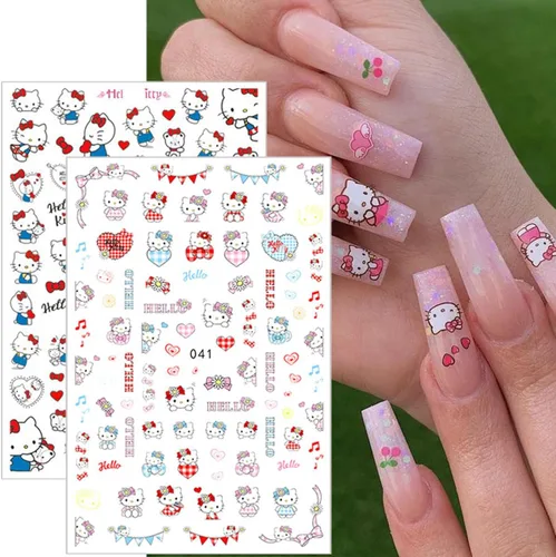 Miniatura 6 de 8 hojas de calcomanías de uñas de gato para arte de uñas, lindas calcomanías de uñas para uñas acrílicas, autoadhesivas 3D, diseño de uñas kawaii