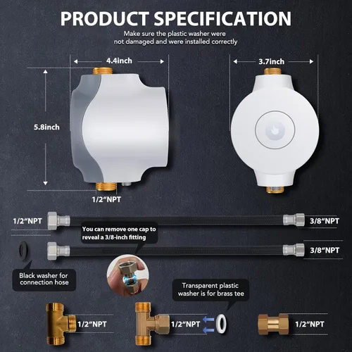 Miniatura 8 de HBS24-12Z Sistema de Bomba de Recirculación de Agua Caliente Instantánea Inteligente para Control de Grifo, Calentadores de Agua con y sin Tanque
