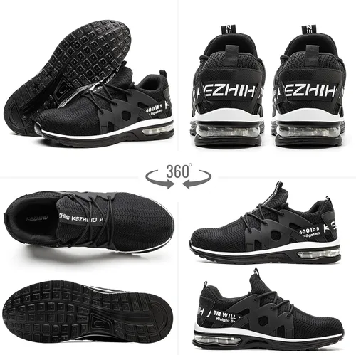 Miniatura 5 de Kezhiho Zapatos de punta de acero para hombre, con amortiguación de aire, ligeros, cómodos, transpirables, a prueba de pinchazos, antideslizantes