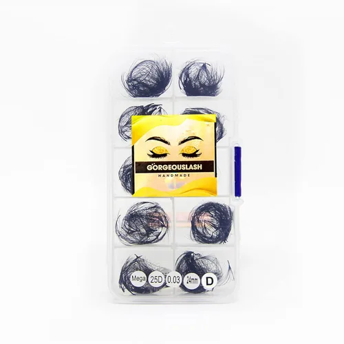 Miniatura 53 de Extensiones de pestañas 20D, 25D. 500 abanicos de pestañas prefabricados. Extensiones de pestañas. Hechas a mano (20D - rizo D - 0.03, 0.55 pulgadas)