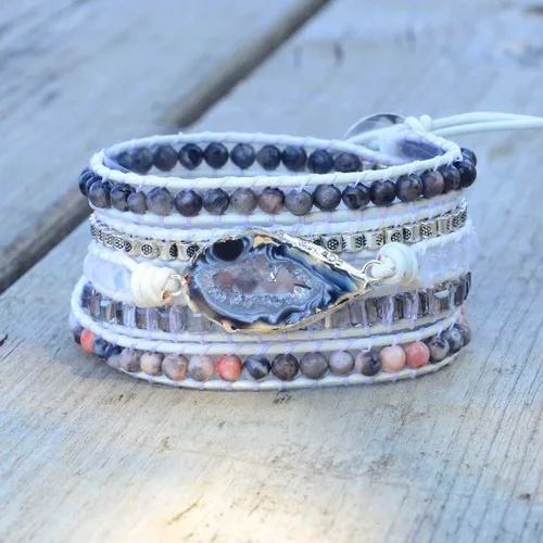 Miniatura 10 de ZOSOJONA - Pulseras bohemias hechas a mano de piedra natural, que dan vuelta, con cuentas de cristal de turquesa