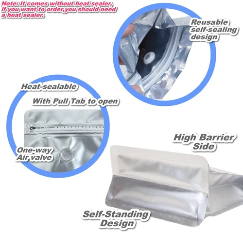 Miniatura 4 de Paquete de 110 bolsas de café en grano de café de alta barrera con válvula ventilada, metal mate, bolsas de color sólido sellables con calor