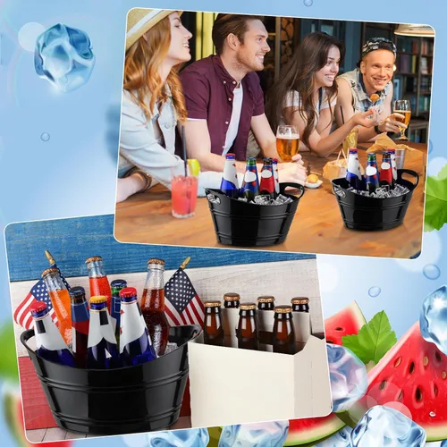 Miniatura 5 de Patelai 6 cubos de hielo a granel, cubos de hielo de plástico con asas, bañera de almacenamiento ovalada, tina de bebida de gran capacidad para Negro